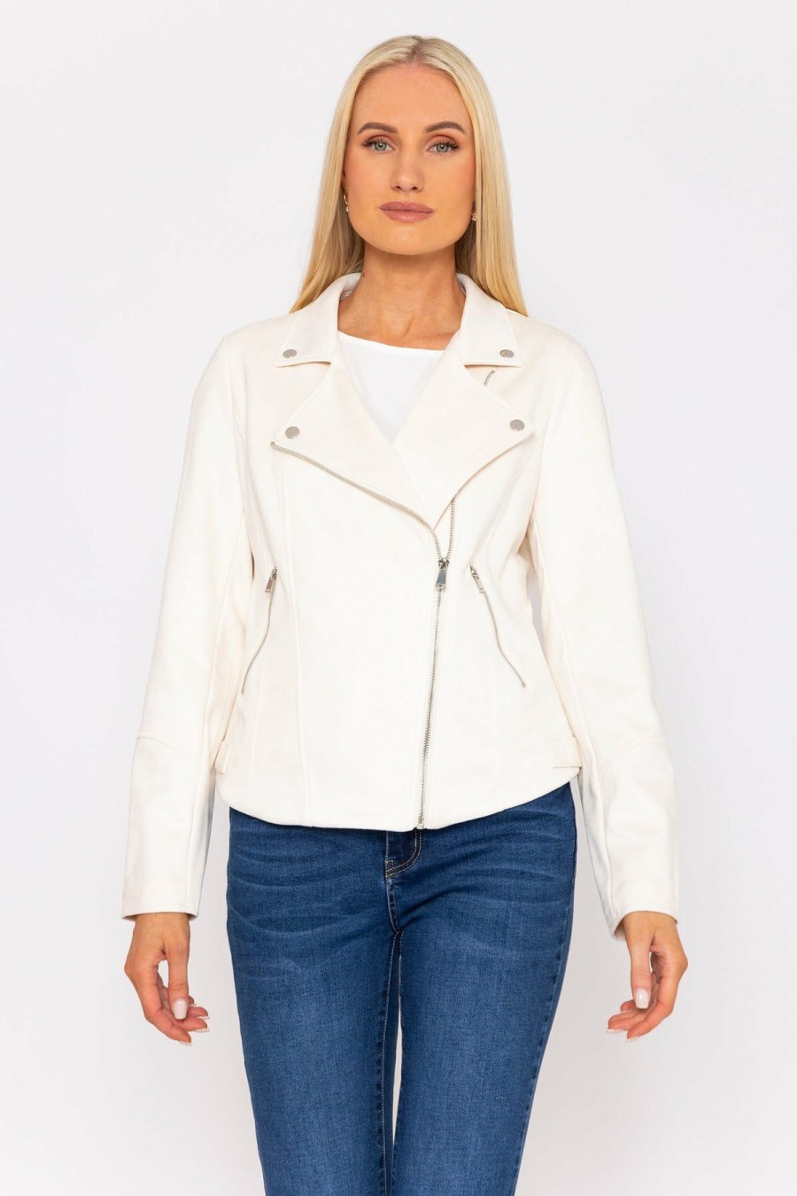 White suede 2025 biker jacket